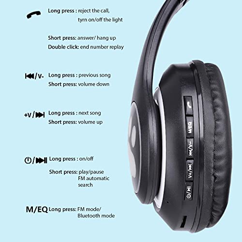 Kids Bluetooth Wireless Over-Ear Cat Ear Headphones with Microphone for Kids Teens Adults (Black) | Over Ear Headphones for Girls/Teenagers/Adults - color: Pure Black