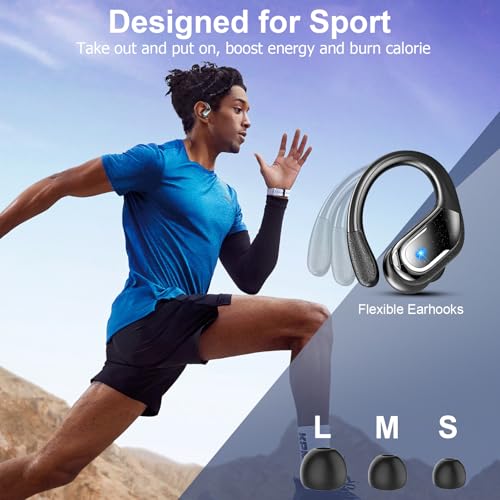 Ltinist Wireless Earbuds, 75hrs Bluetooth 5.4 Headphone Sport, 2026 Bluetooth Earbuds Deep Bass Over Ear Buds with Earhooks, ENC Noise Cancelling Earphone Mic, IP7 Waterproof for Workout/Running/Gym - color: A-Deep Black