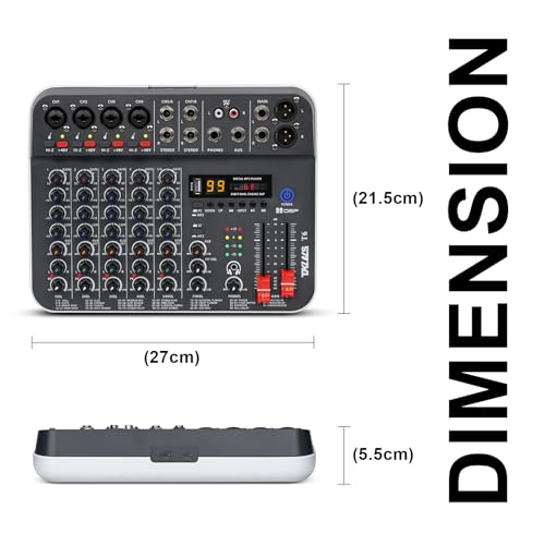 Audio Mixer, TKLBLS Studio Audio Sound Mixer Board, 6 Channel Unpowered Recording Mixers w/USB Audio Interface, DJ Mixer with 48V Phantom Power for KTV, Live Shows, Streaming, Conferences