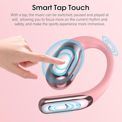 Open Ear Headphones Bluetooth 6.0 Immersive Stereo, 2026 Wireless Sports Earbuds with Wide Area Tap, 45Hrs Lightweight Comfort Ear Buds with ENC Mic, IPX7 Waterproof Earphones for Gym/Running Rose - color: Rose