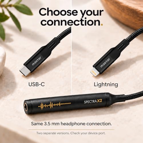 Maktar Spectra X2 Portable DAC Headphone Amplifier | Lightning to 3.5mm Adapter | Hi-Res 32bit/384kHz ESS Sabre | MFi Certified | Lossless Audio for iPhone iPad - color: Black, style: Lightning