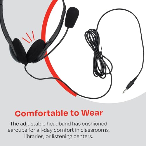 Califone 3065AVT Lightweight Personal Multimedia Stereo Headset with To Go Plug, Black, Fully Adjustable Headband Fits All Students, Recessed Wiring Resists Prying Fingers