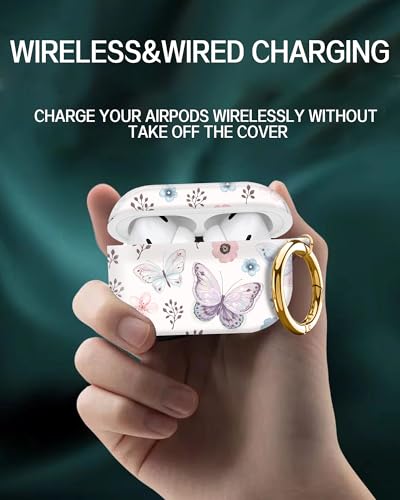 Cute Hard Case Compatible with AirPods Pro 2nd/1st Generation, Protective Cover with Golden Keychain, Fits 2023/2022/2019 Models, for Women, Girls, and Men(Cute Butterfly - color: Cute Butterfly