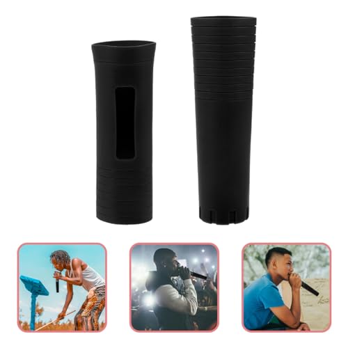 ibasenice 2PCS Microphone Handle Covers, Silicone Mic Sleeves, Black - color: Black