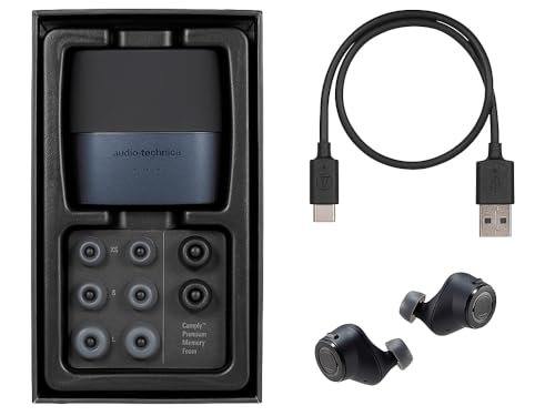 Audio-Technica ATH-ANC300TW QuietPoint Wireless Active Noise-Cancelling in-Ear Headphones, Black