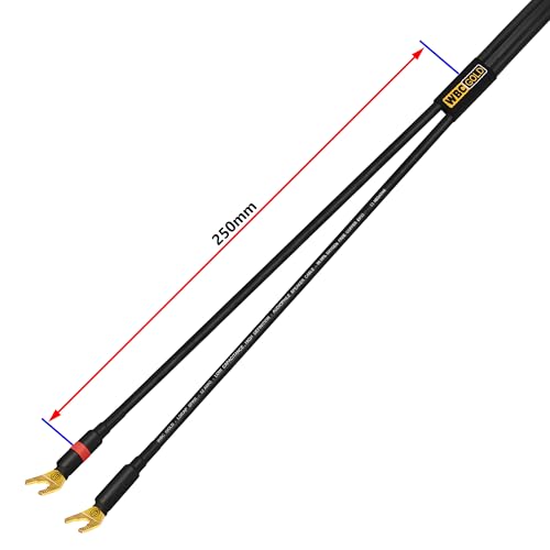 WORLDS BEST CABLES 5 Foot WBC-GOLD-LOCAP-SPKR-12 AWG - Low-Capacitance - Low-Inductance - High Purity OFC - Audiophile HiFi Speaker Cable Pair with Eminence Gold Spade Plugs - size: 5 FT, style: 2 Cables - Spade-Spade