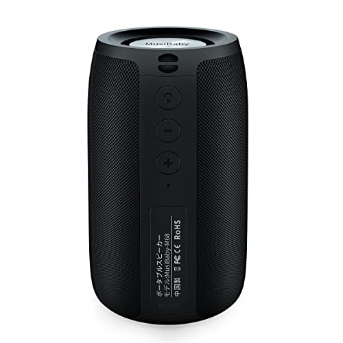 Musibaby M68 Bluetooth Speaker, 12W, IPX5, Black | Portable, small and compact with USB playback, AUX input, FM radio, TF card playback, up to 24H and dual pairing. - color: Black