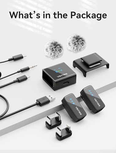 vernee Wireless Lavalier Microphone for iPhone 16 15, Android, Tablet, PC, Mini Mic 3-Level AI Noise Reduction, iPhone Microphone for Video Recording/Vlog/TikTok/YouTube
