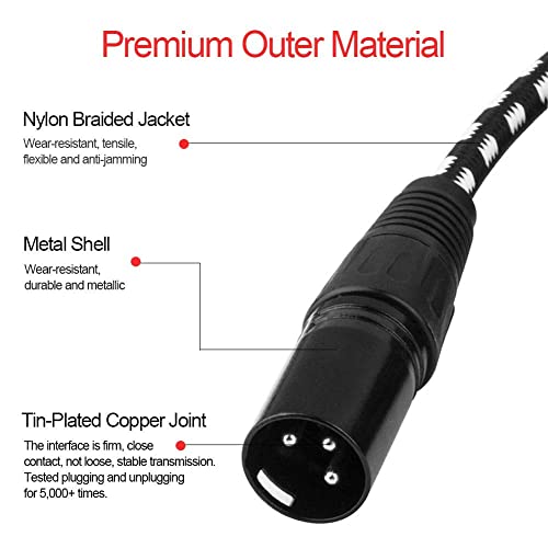 XLR Cables 10ft 2Pack, Durable Nylon Braided XLR Microphone Cable - size: 10 FT
