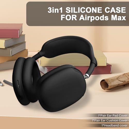 Maxjoy AirPods Max Case, Soft Silicone Ear Cups Cover, Ear Pad Case, Headband Cover, Anti-Scratch Protective Accessories for Apple AirPods Max Headphones, Black - color: Black