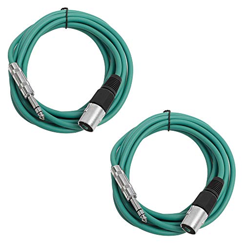 Seismic Audio - SATRXL-M10-2 Pack of 10 Foot 1/4 Inch TRS to XLR Male Patch Cables - Balanced - 10 Foot Patch Cord - Green and Green - color: Green