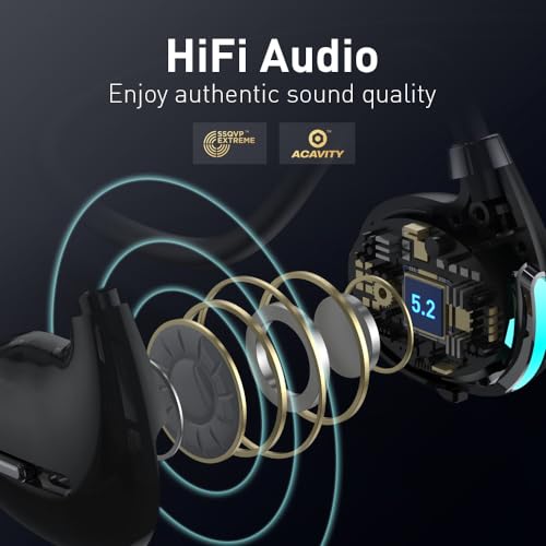 IHAO Air Conduction Wireless Bluetooth Headphones Cool Flash Light-Open-Ear Design Lightweight & Pain-Free Sweatproof Sport Headphones with Mic Earphone Ideal for Running Cycling and Sports-F806 Black - color: F806 Black