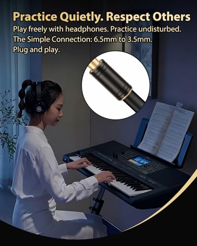1/8"(3.5mm) Male to 1/4"(6.35mm) Female Headphone Adapter | 1/4"(6.35mm) Male to 1/8"(3.5mm) Female Audio Jack Converter, Gold-Plated for Amp, Digital Piano & Guitar, Mixer, Aux, Drums - color: Black Kit