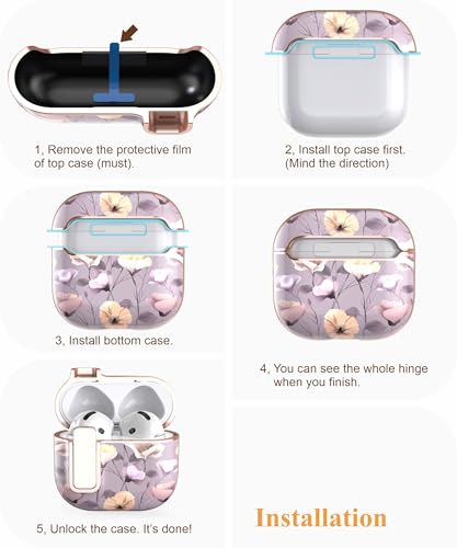 TATOFY Cover for AirPods Pro 4th Generation Case with Lock Clip Cleaner Kit Slim Hard AirPod 4 Lock Case Compatible with MagSafe (Gray Purple) - color: Gray Purple, size: AirPods 4th Gen