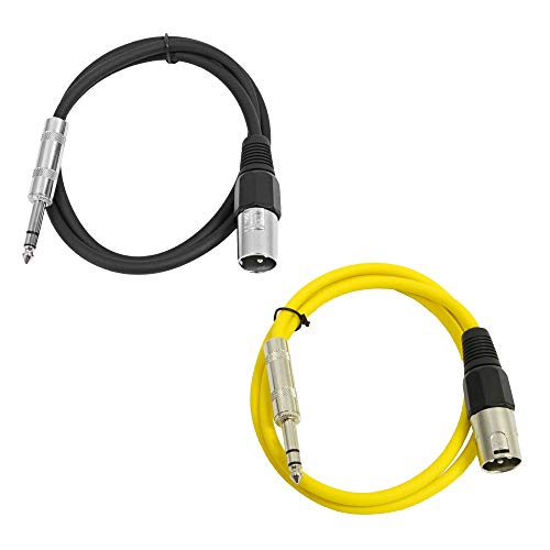 Seismic Audio - SATRXL-M3-2 Pack of 3 Foot 1/4 Inch TRS to XLR Male Patch Cables - Balanced - 3 Foot Patch Cord - Black and Yellow - color: Black and Yellow