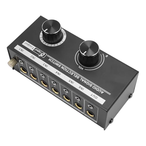 6 Way Sound Switcher, 6 Input 1 Output Sound Switcher Volume Control 3.5mm 6.35mm Sound Signal Selector