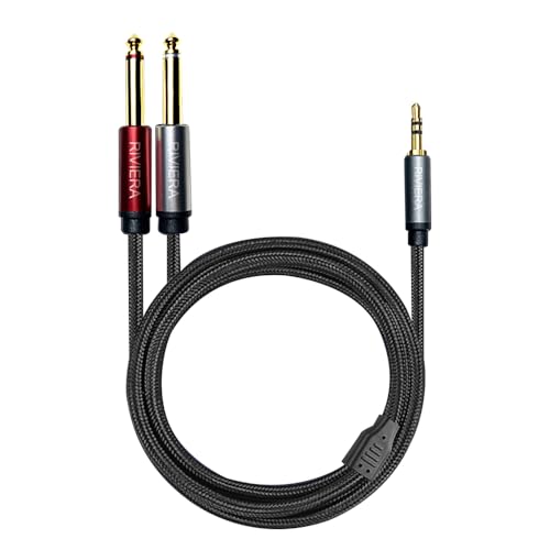 RIVIERA 10FT/3.0M Audio Cable 3.5mm 1/8" TRS to Dual 6.35mm 1/4" TS Braided Sheilded Copper Wire and 24K Gold Plated Low Noise with Braided Nylon Jacket for Digital Players & Musical Instruments - color: 1/8 TRS-Dual 1/4 TS Black, size: 10FT/3.0M