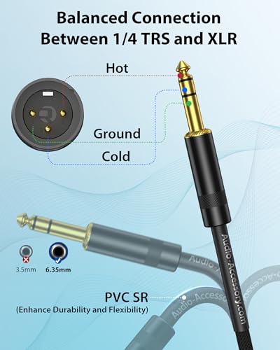 AA AUDIO ACCESSORY XLR Male to 1/4 Cable with XLR Female to Female Adapter Bundle, Rean Connectors from Neutrik, Kevlar-Reinforced Nylon Braided TRS Cable, Balanced Quarter Inch Cord, 10ft, OFC - size: 10ft, style: XLR Male to 1/4 & XLR Adapter