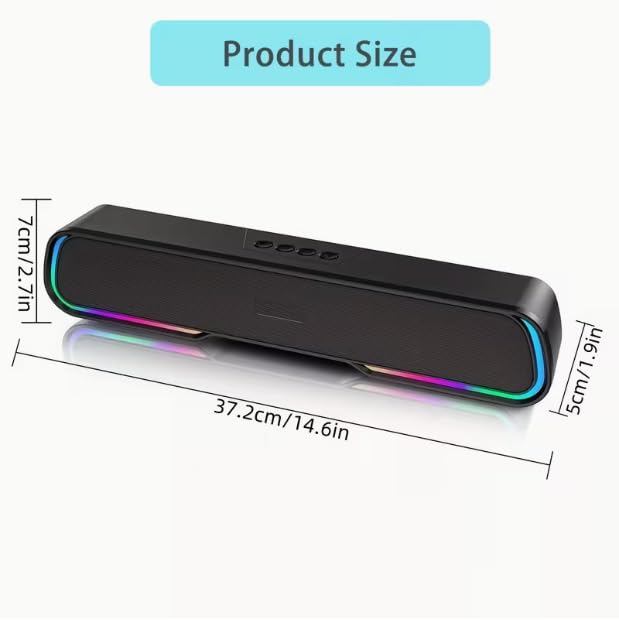 Bluetooth Computer Soundbar Speakers, Rechargeable Gaming Sound Bar with RGB, Support FM Radio/TF Card/AUX/USB Playback, Speakers for Desktop, Laptop, TV, Phone, HD Stereo Loud Sound, Punchy Bass