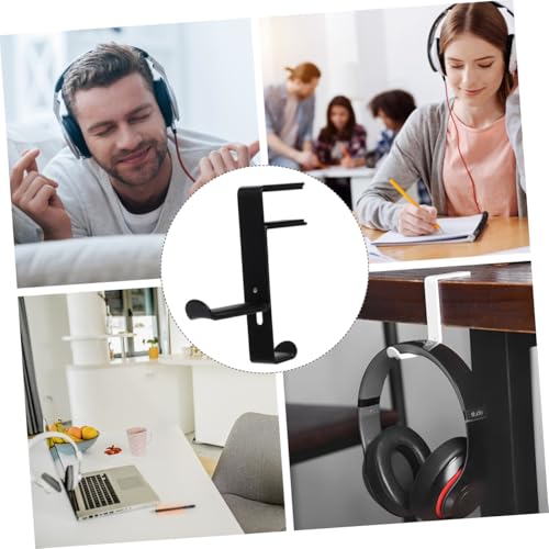 POPETPOP Metal Headphone Stand Hanger Desk Clamp Holder for Headset Anti-Scratch Mat - color: Black