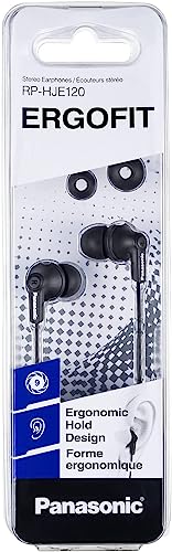 Panasonic ErgoFit Wired Earbuds, In-Ear Headphones with Dynamic Crystal-Clear Sound and Ergonomic Custom-Fit Earpieces (S/M/L), 3.5mm Jack for Phones and Laptops, No Mic - RP-HJE120-KA (Matte Black) - color: Matte Black, style: No Mic