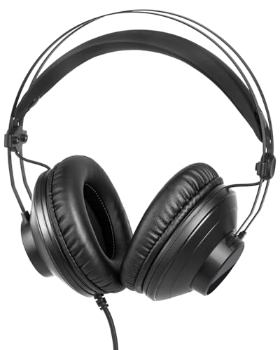 SATONE Studio Monitor Headphones,Over-Ear Noise Cancelling Recording Headphone Audio Monitors,3.5/6.35mm Wired Audio Jack for Mixing DJ Guitar Amp,Podcast Keyboard Piano and Computer Laptop PC-Black