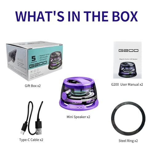 2 Pcs G200 Magnetic Bluetooth Speaker - Multifunctional Portable Mini Speakers with RGB Light, 3D Surround Sound, 7H Playtime, Phone Stand for iPhone Android, Gifts for Teens, Purple - color: 2pcs purple