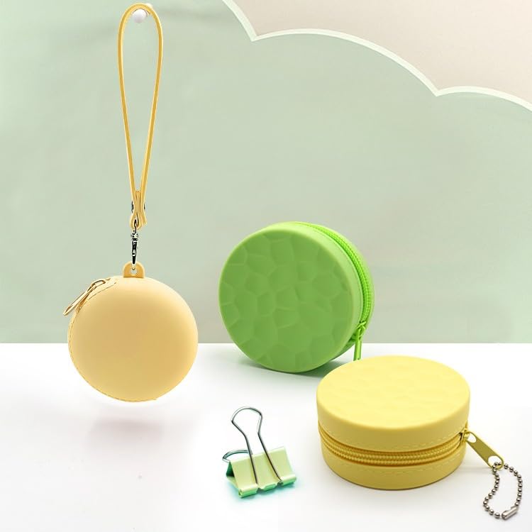 Silicone Coin Pouch, Round Cable Organizer Case, Minimalist Earphone Storage Holder with Keychain for Essentials (Green)