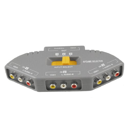 Ruilogod Grey 3 Port Way RCA AV Expansion Switch Multi Selector Box
