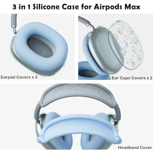 for AirPods Max Headphones Bunny Bow Ear Covers for AirPods Max 2 - color: Bunny Flower C/Blue