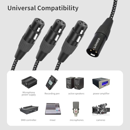 XLR Male to 3 Female Splitter Cable 2FT - Heavy-Duty Metal Braided Y-Spltr, Non-Slip Grip, 3-Way Audio Distribution for Mixers/Mics/PA - color: 1 Male to 3 Female