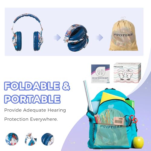 Kids Ear Protection Safety Ear Muffs, NRR 25dB Noise Reduction Children Earmuffs, Hearing Protectors for Sleeping, Studying, Airplane, Concerts, Fireworks-Dinosaur with Blue Band - color: Blue Band Dinosaur