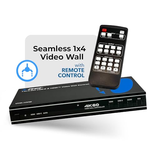 OREI 4K 2x2 HDMI or USB-C Video Wall Controller Processor Display Upto 4K 60hz 2x1, 1x2, 1x3, 1x4 Supports 180 Degree Rotate RS-232 Audio Extraction | Video wall controller 2x2, Video wall, USB-C input, 2x1/1x2/1x3/1x4 layouts, 180° rotation - style: 2x2