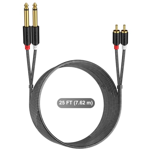 J&D RCA to 1/4" Stereo Audio Interconnect Cable, 25 Feet | Dual 1/4 inch TS to 2RCA Cable with Nylon Braided Jacket, Gold-Plated Plugs and Dual Shielding for Mixers, Amps and Hi-Fi - size: 25 Feet