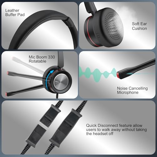 MKJ RJ9 Telephone Headset with Microphone Noise Canceling for Cisco Phone | Corded Dual Ear Call Center Headphone Compatible with Cisco Phone 7821 7841 7941G 7942G 7945G 7960G 7975G 8841 8865 9975