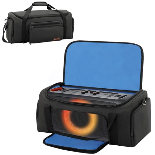 Speaker Bag Compatible with JBL PartyBox On The Go & On-The-Go Essential | Portable Speaker Carry Tote with Pockets for 2 Mics, Cables & Chargers, Top & Front Openings for Playback, Bag Only, Black - color: Black