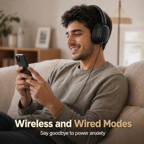 Bluetooth Headphones Over Ear, 75H Playtime Wireless Headphones with Microphone, Foldable Lightweight Headset with 3 EQ Modes, 3D Stereo Sound Low Latency for Travel Work Cellphone