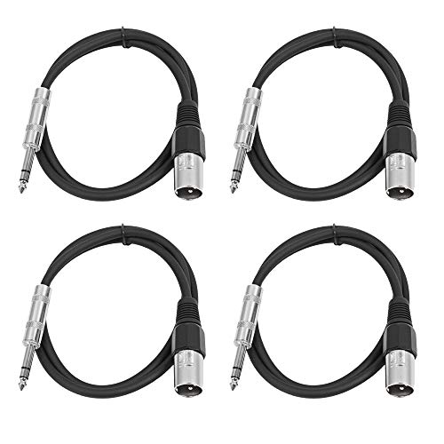 Seismic Audio - SATRXL-M2-4 Pack of 2 Foot 1/4 Inch TRS to XLR Male Patch Cables - Balanced - 2 Foot Patch Cord - Black and Black - color: Black and Black