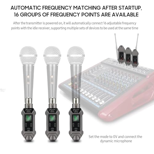 Miwayer Wireless Microphone Transmitter UHF Plug-on Mic Adapter 16 Channels Wireless XLR Microphone System for Dynamic Microphone, Audio Mixer, PA System, DSLR Camera (MB-10)