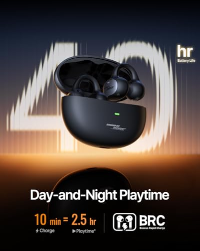 Baseus Inspire XC1 Open Ear Clip-On Earbuds, Sound by Bose, Dolby Audio, Adaptive Tunning Sound, Hybrid 2-Way Driver, Zero-Sense Air Cushion, 4-Mic Adaptive Clear Calls, IP66 Waterproof, 40H Playtime - color: Cosmic Black