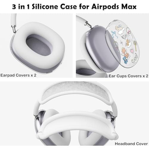 for AirPods Max Headphones Bear Ear Covers for AirPods Max 2 | Cute Clear Ear Cups Cover | White Silicone Ear Pad Case Headband Cover for Apple AirPods Max 2/1 (2026/2024/2020) - color: Bear Angel/White