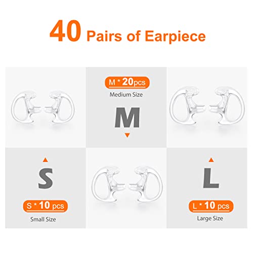 Zeadio 40-Pair Pro-Grade Covert Surveillance Earbud, Replacement Ear Insert, Silicon Earmold Earplug for Two-Way Radio Earpiece Audio Coil Tube, Compatible with Motorola/Kenwood (80pcs) - style: Pair of 40