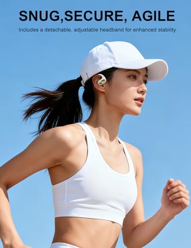 OBT-020 Open Ear Headphones, Bluetooth 5.3 Open Ear Earbuds Stereo Deep Bass, IPX5 Waterproof, 55H Playtime, Lightweight Comfort Wireless Earbuds Fit Sports, Running, Cycling, Workout, White