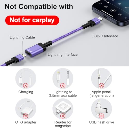 USB C to Lightning Adapter,iPhone 17e Headphone Adapter for iPhone 17e,17,Air,17 Pro,17 Pro Max,16 15 Pro Max Plus,USB C Male to Lightning Female Earbuds Adaptor Dongle Earphone Converter (NO CHARGE) - color: Purple