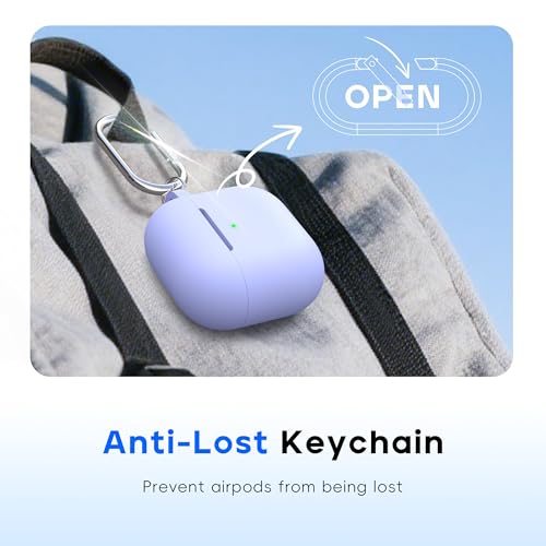 RFUNGUANGO for AirPods 4 Case, Lilac | Cleaner Kit, Carabiner, Soft Silicone Protective Cover, Wireless Charging Compatible - color: B-Lilac, size: AirPods 4 Case