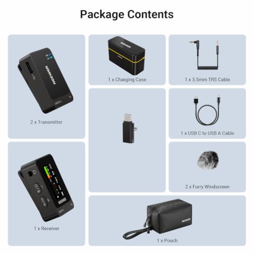NEEWER CM26 Pro AI Wireless Microphone Compatible with iPhone Android Phone Camera PC, Lavalier Lapel Mic DSP/MCU Noise Cancellation Mute Gain Low Cut 48KHz/24Bit 88dB SNR 50H Battery 100m Range