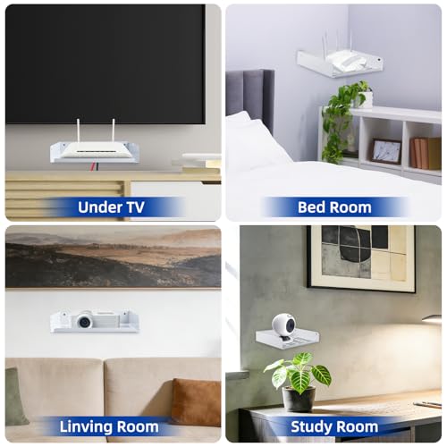 Metal Floating Shelf 9 x 6.9 Inch, Compact Wall Mounted Shelf with Lip for Router, Game Console, AV Equipment, 2 Pack - color: White (2 Pack), size: 9 x 6.9 Inch