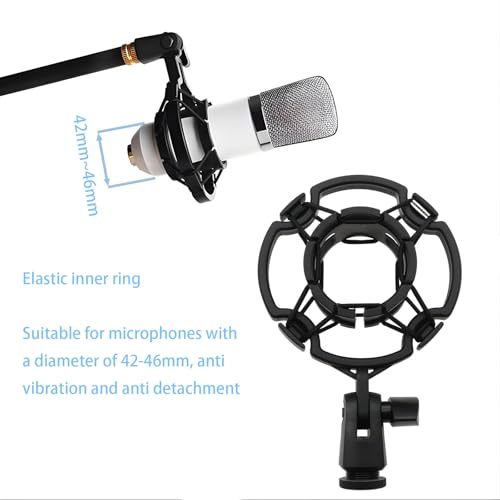 Universal Microphone Shock Mount for 42-46mm Mics, Professional Anti-Vibration Holder with 3/8" or M16 Thread, Compatible with Studio Condenser Microphone for Recording, Podcasting, Streaming