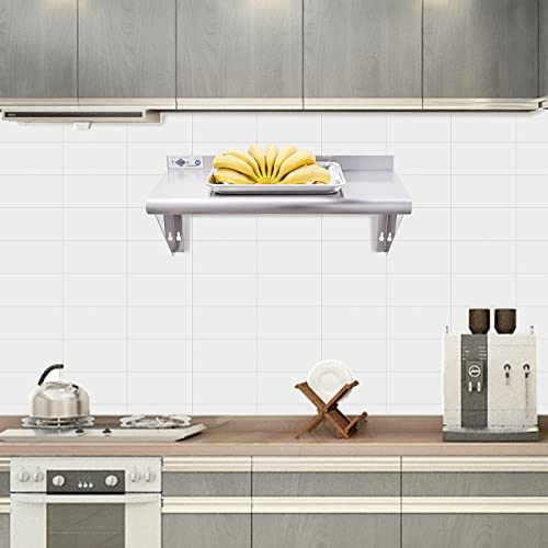 Profeeshaw NSF Stainless Steel Shelf 12''x24'', Commercial Wall Shelving | 230 lb, Wall Mounted Metal Shelves, with Backsplash and 2 Brackets, for Restaurant, Bar, Utility Room, Kitchen and Garage - size: 12"x24"