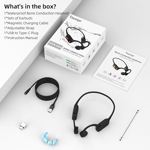 Tayogo Swimming Headphones, Bone Conduction Open-Ear Headphones for Swimming, 32GB MP3 Player & Bluetooth 5.4, Underwater Swimming Headphones, Earbuds Underwater for Running Cycling Workout (Black)